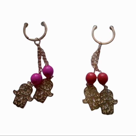 Hamsa Gold Red/Pink Beaded Keychain Fashion - Picture 1 of 11